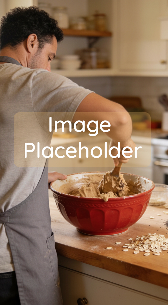 Julian, home baker of Julian's Lactation Cookies in his kitchen